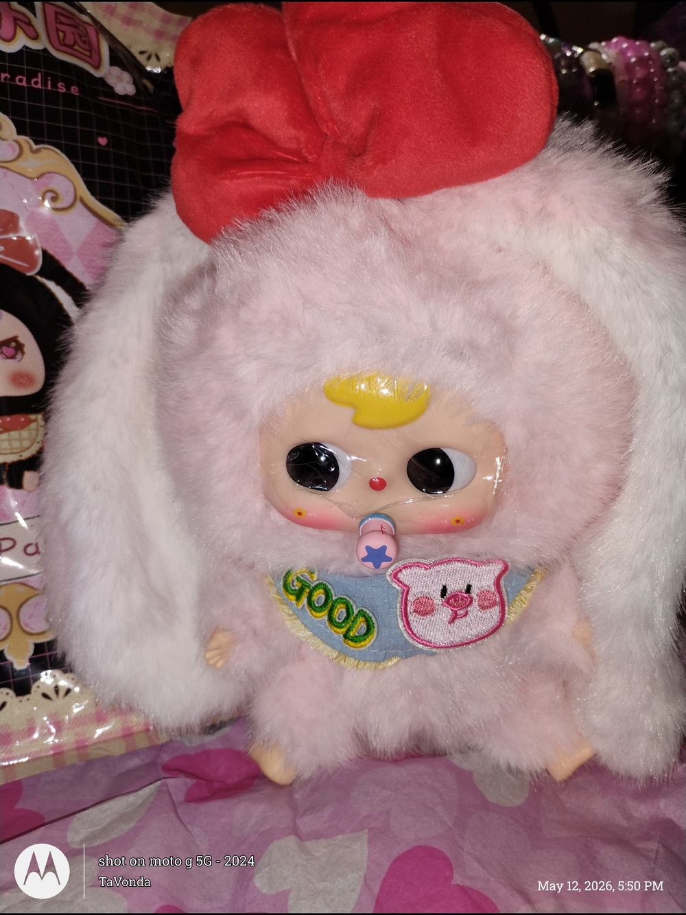 RABBIT PARADISE Pink Bunny Plush with Red Bow  ✨NO BOX✨